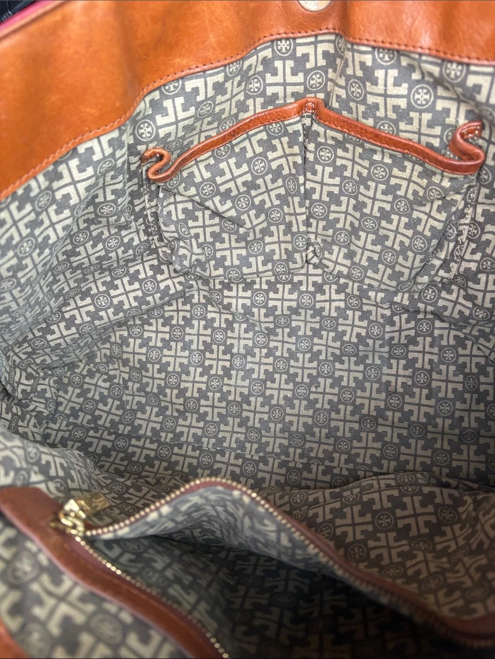 Tory Burch Red Patent Logo-Embossed Tote with Leather Trim